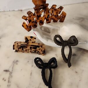 HAIR TOYS 🔥 Tortoiseshell & Matte Bow Hair Claw Clip Set 4